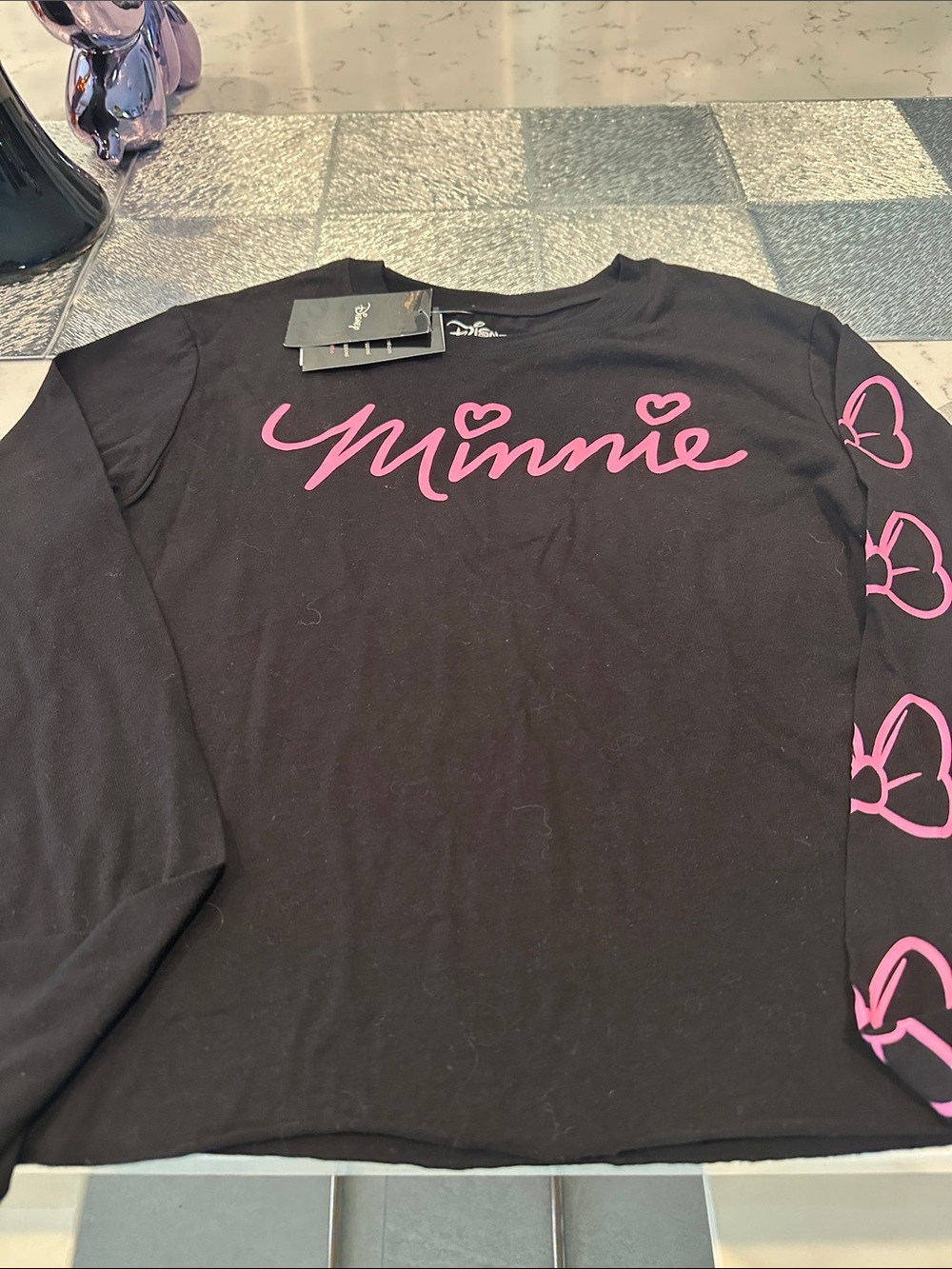 Minnie ' Long-Sleeve Tee in Black with Pink Script NWT
